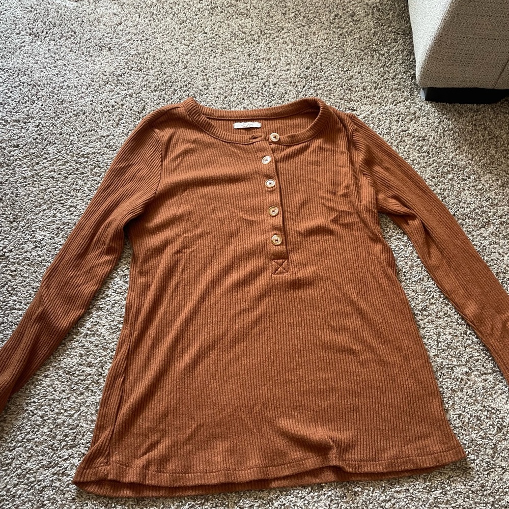 Brown Long Sleeve Henley Top